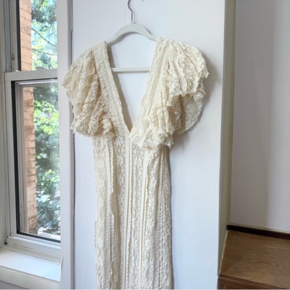 Free People Oui Oui Ruffle Lace Maxi Slip Dress Intimately Cream Ivory Medium - Picture 6 of 12